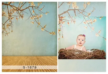 Medinių grindų, vinilo audiniu retro pavasario gėlių sienos fotografijos backdrops kūdikių vaikai, naujagimiai, foto studija, portreto fonas
