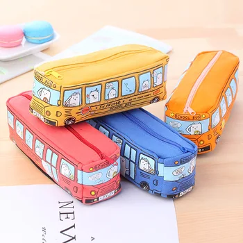 Mielas Mokyklos Autobusas Pieštuko Atveju,didelės talpos drobės automobilių pieštuku maišelį,oranžinės,raudonos,geltonos,mėlynos spalvos galima
