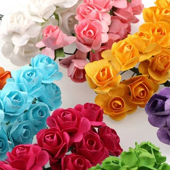 Mini Popieriaus Rožių Puokštė, Dirbtinės Gėlės, Vestuvių Namų Puošybai Scrapbooking Netikrą Rožės 144Pcs/Daug