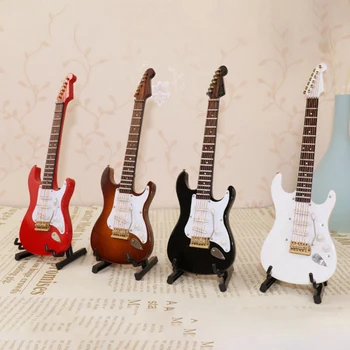 Miniatiūrinė Elektrinė Gitara Modelis su Stovu ir Atveju,Mini Muzikos Instrumentas, Modelis Miniatiūriniai Apdailos