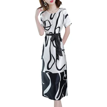 Moterų Vasaros Suknelė 2021 Naujas Plonas Elegantiškas Šilko Suknelių Mados Moterų Atspausdinta Suknelės Aukštos Kokybės Suknelė Plius Dydis 4XL OK241
