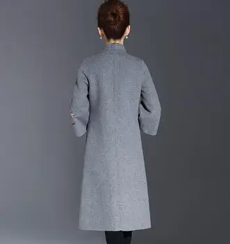 Moterų Žiemos Derliaus siuvinėjimo Šiltas Vilnonis Paltas Siuvinėti Moterų ilgomis Rankovėmis Vilnos paltai plius dydis Viršutiniai drabužiai mujer p484