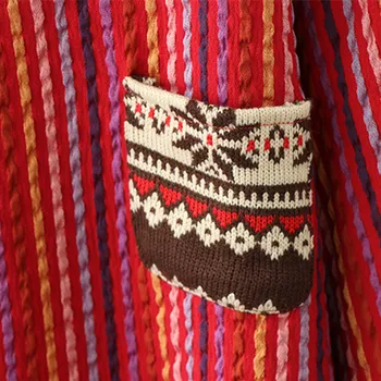 Nacionalinės Retro Medvilnės Skalbiniai Ilgai Viršūnes Moterys, Siuvinėjimas Medvilnės Kišenėje Rudenį Palaidinės 2019 Žalia Raudona Dryžuotas Marškinėliai Ilgomis Rankovėmis