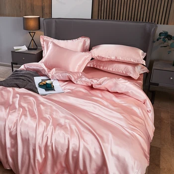 Naujas gryno šilko satino patalynės komplektas Namų Tekstilės King size lova nustatyti lova, drabužių, antklodžių padengti plokščias lapas pagalvių užvalkalai