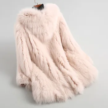 Nekilnojamojo Fox Fur Coat Rudens ir Žiemos Paltai Moterims Drabužių 2018 korėjos Ilgi Paltai Moterims Derliaus Rožinė Striukė Manteau Femme Hiver MY1072