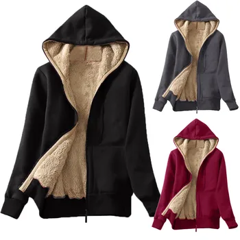 NEMOKAMAI STRUČIŲ Kailis Lady ilgomis rankovėmis su gobtuvu plius vilnos composite moterų Žiemos paltai Ponios Atsitiktinis Striukė Kailis пальто женское Naujas