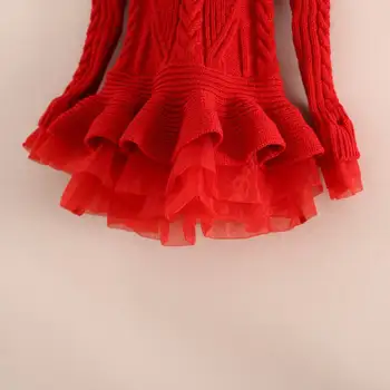 Pavasarį, Rudenį Naujų Mergina Dress Mezgimo Medvilnės Organza Apačioje Vaikų Megztinis Suknelė Vaikų Drabužių C29