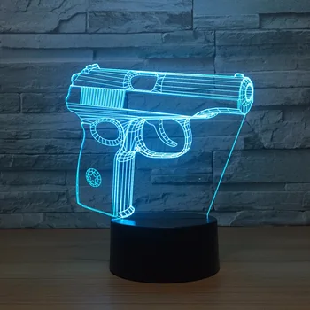 Pistoletas 3d Naktį lengvos Spinta, Naktiniai Usb Pritaikoma Dovana 3d Šviesos Armatūra Mielas 7 spalvų keitimas 3D Lempos