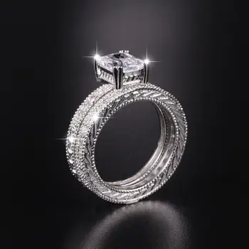 Rankų darbo 10KT White gold square Deimantiniai žiedai Lady Derliaus Priedai Vestuvių Piršto Žiedai Nustatyti Moterų Papuošalai