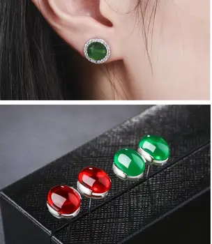 Raudono Agato Auskarai Moterų Smaragdas Jade Šerdžių perlas temperamentas Korėja paprasta retro alergijos gryno sidabro Adata Auskarai