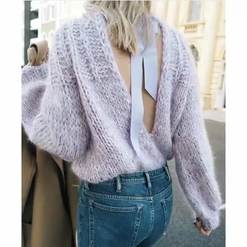 Rudenį, žiemą megztiniai 2020 kailis moterų prarasti apynasrio seksualus megztinis megztinis kintted megztinis megztinis (puloveris) moterų traukti femme