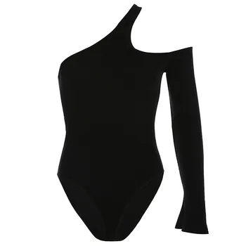 Seksualus dugno marškinėliai, marškiniai, kuriame nereguliarus raktikaulis vienos rankovės stebėjimo bodysuit juoda slim gatvių fotografavimo T-shirt