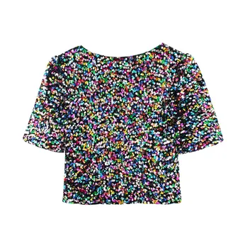 Seksualus giliai V-kaklo china moterų palaidinė marškinėliai 2020 metų Vasaros trumpomis rankovėmis ponios trumpas viršų Mados naktinis klubas gatvės stiliaus drabužius, topai