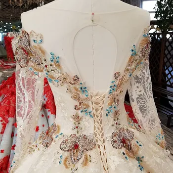 Spalvotas Deimantai, Perlai Nėrinių Vestuvių Suknelės 2020 Naujausias High-end ilgomis Rankovėmis Prabangos Su Traukiniu Vestuvinės Suknelės