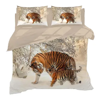 Suaugusiųjų namų tekstilės kosmoso Tigras miegamojo puošimas queenj dydis apanese 3D gyvūnų conforter nustato visą patalynės As karalienės dydžio lova apima
