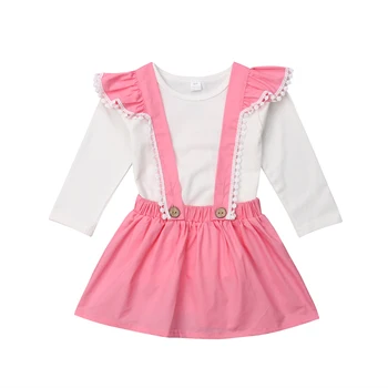 Vaikiški Drabužiai Komplektas 2VNT Bamblys Vaikams Baby Girl Dress Apranga Topai Marškinėliai Dirželis Trumpas Sijonas Drabužių Dydis 2-5Y