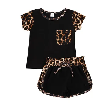 Vasaros Naujagimių Bamblys Vaikams Baby Girl trumpomis Rankovėmis T-shirt Viršuje Kelnės Šortai Leopard 