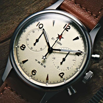 Vyriški Laikrodžiai Žuvėdra Mechaninė Pilotas Žiūrėti 1963 St1901 Judėjimo Safyras Red Star 40mm Panda Chronograph Watch Vyrams