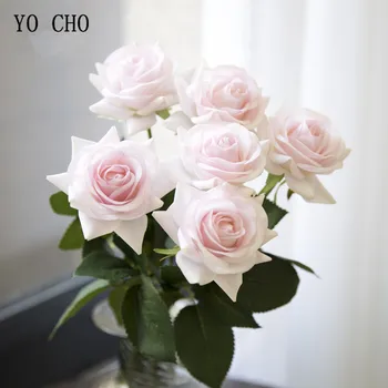 YO CHO Dirbtinių Vestuvių Rožių Gėlių dovana vestuvių puokštė Balta nuotakos bridesmaid, Rožių gėlių nekilnojamojo touch rožės namų dekoro gėlių